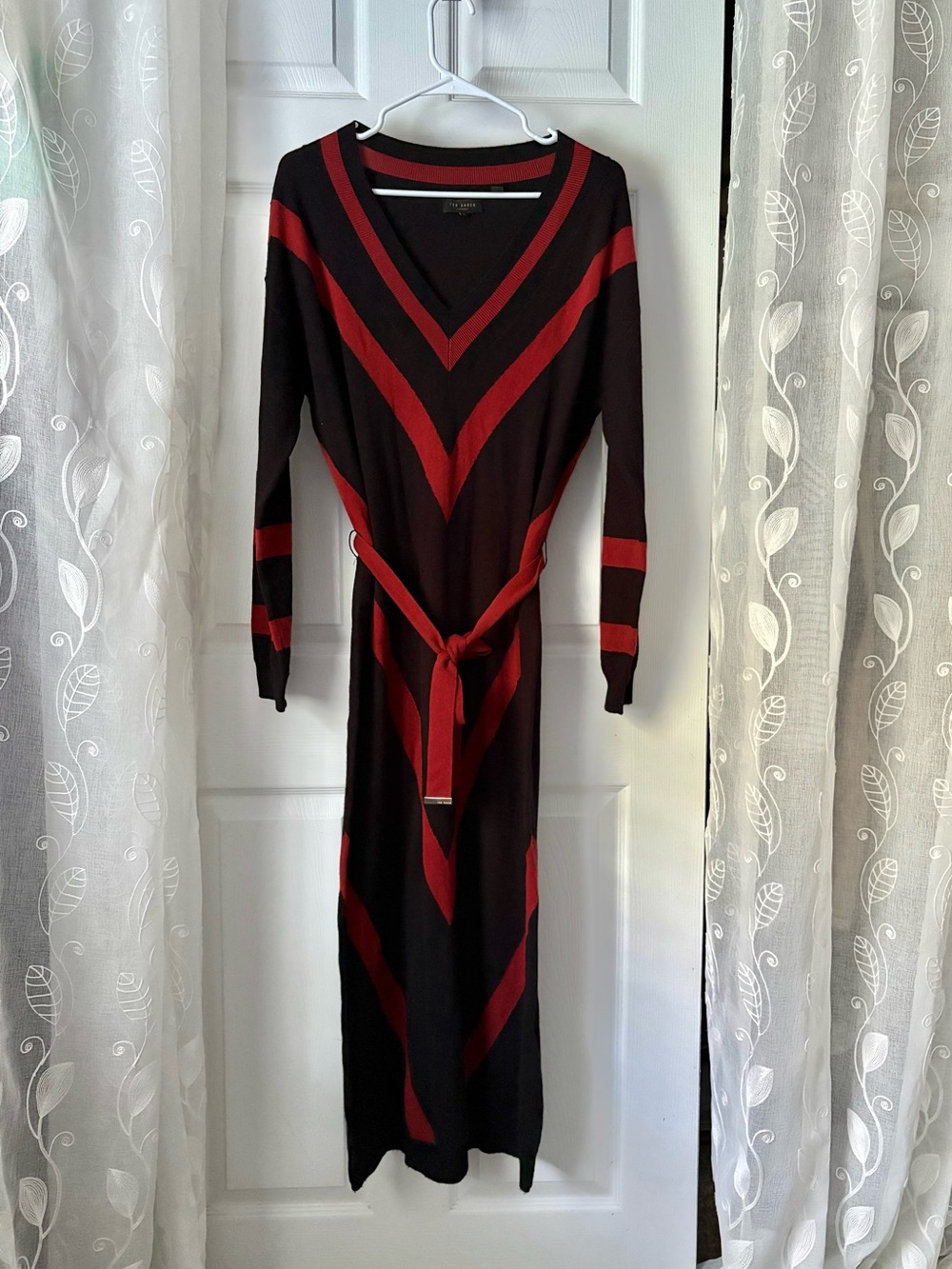 Ted Baker Chevron Bertta Merino Wool Cashmere blend knit midi dress w belt sz M